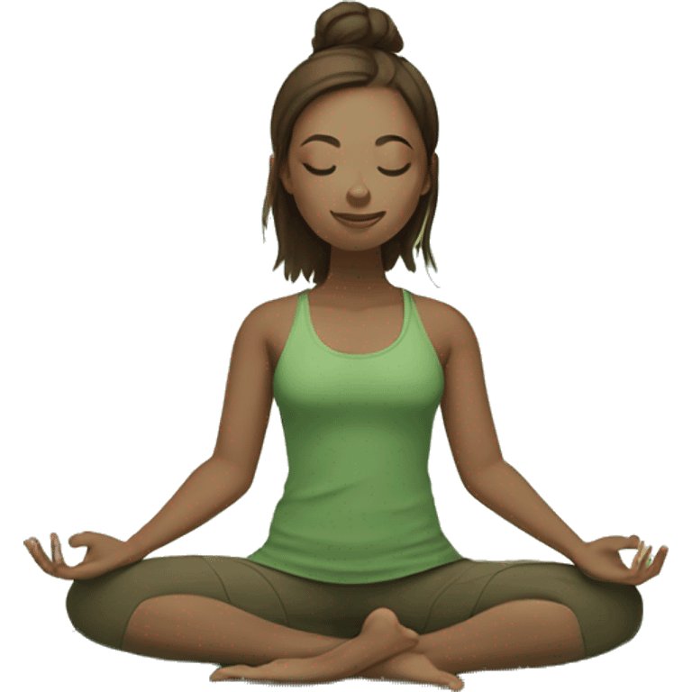 girl with white skin and brown hair doing yoga in green tones  emoji