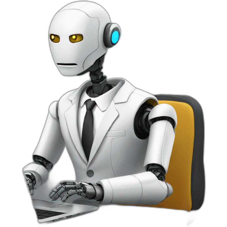 robot in a suit with head tilted using a laptop emoji