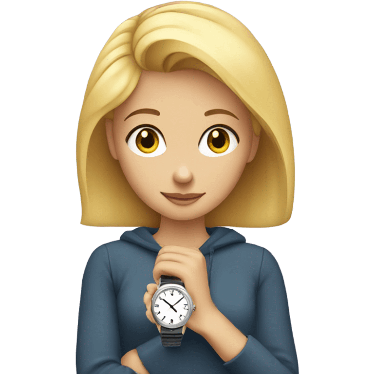 Blonde girl looking at her watch emoji