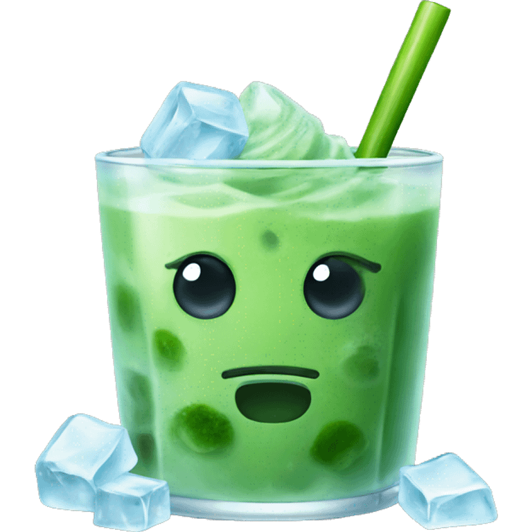 Ice matcha with ice cubes emoji