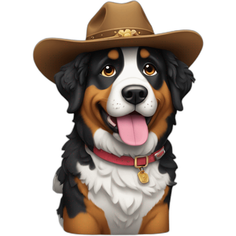 Berner sennen dog with a cowboy hat emoji