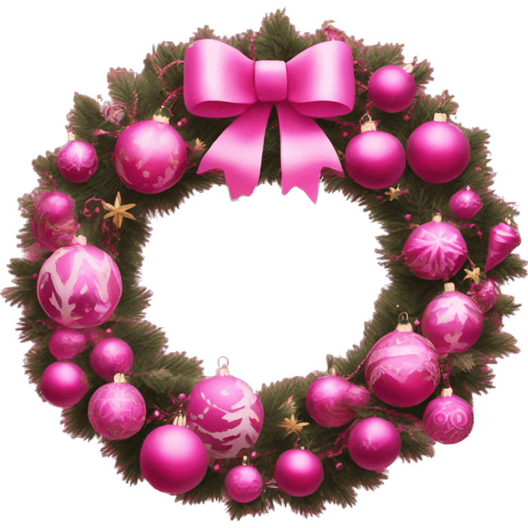 Hot pink Christmas wreath, with light pink ornaments emoji