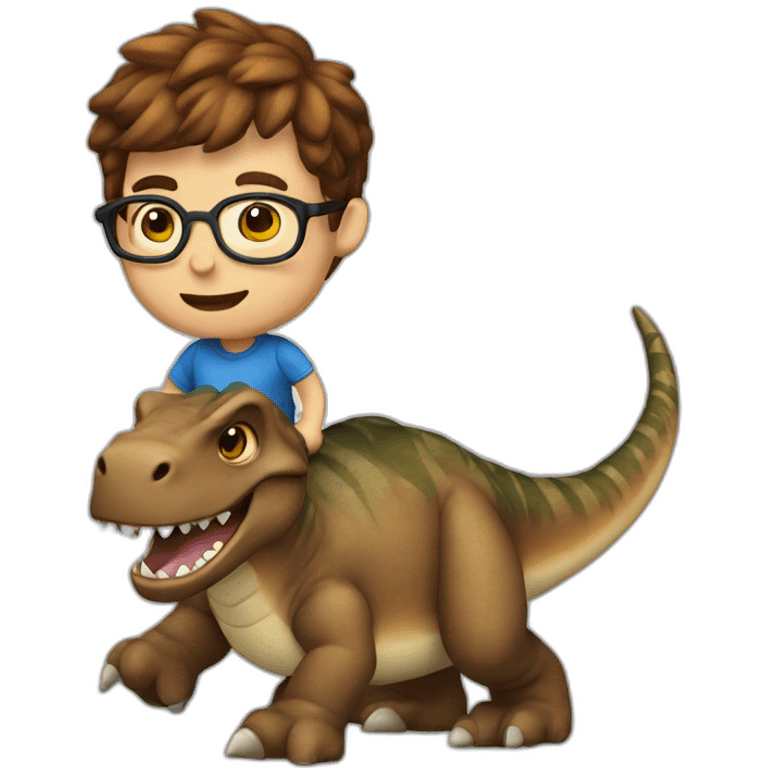 brown hair white male with round glasses riding a dinosaur emoji