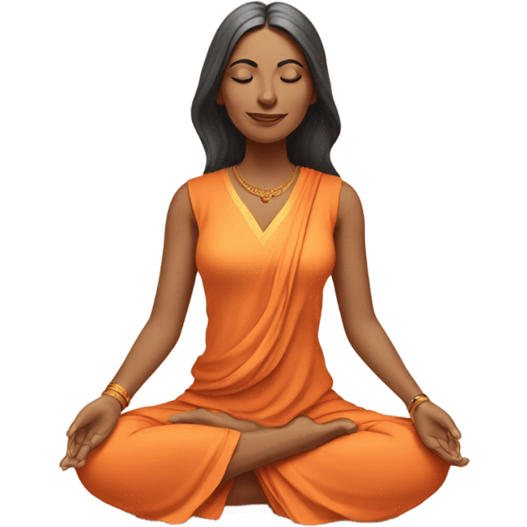 an  Indian woman, sleeveless pastel shirt
 yogi with a peaceful and meditative expression. The character should be wearing an orange robe, symbolizing traditional yogic attire. The yogi can be sitting in a lotus position emoji