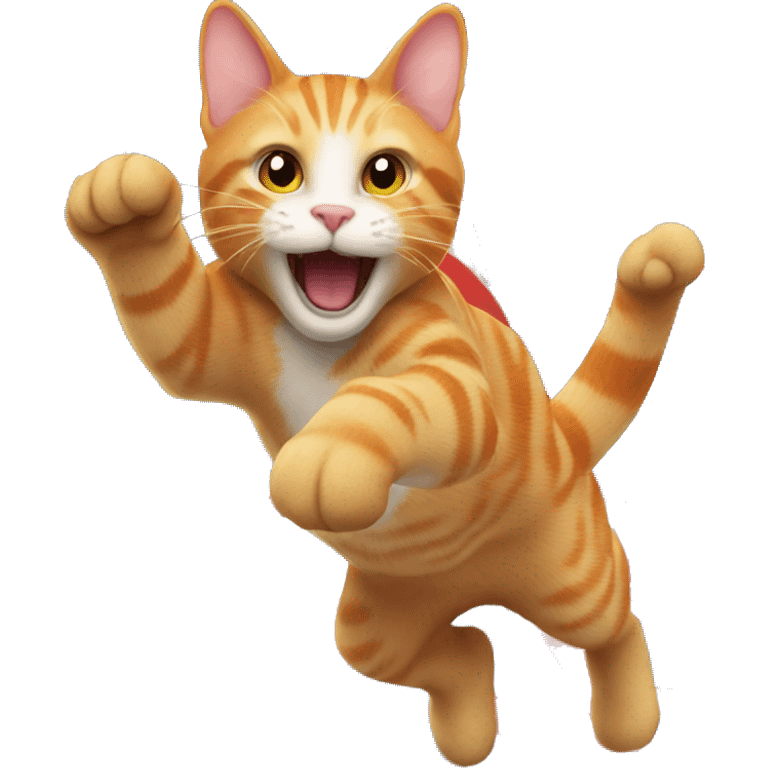 Ginger cat jumping with British flag emoji