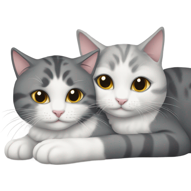 Grey and white cats hug each other emoji