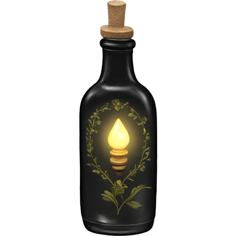 Black magic fairy light sparkling old Antique bottle with poison and with herbal and flowers emoji