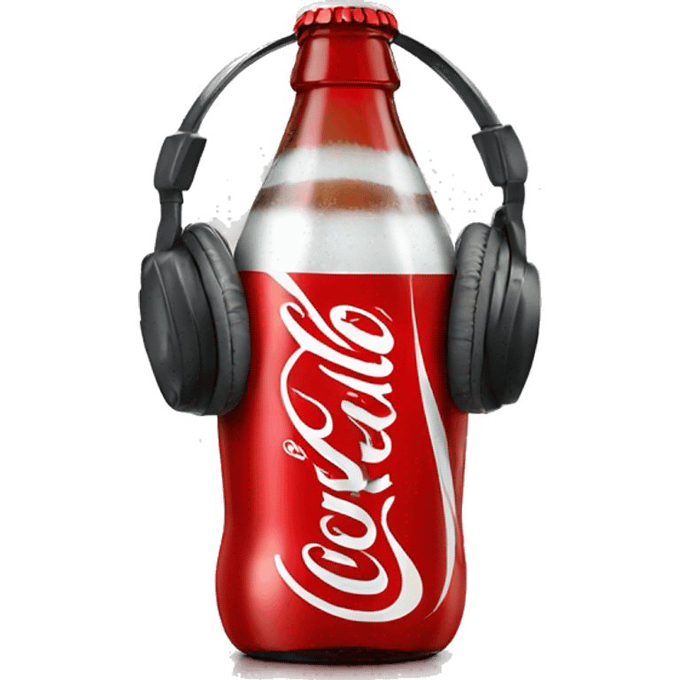 A bottle of coca cola with a face, ears and headphones emoji