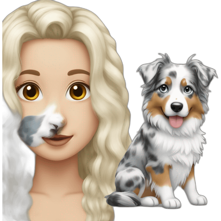 Blonde girl and blue merle aussie emoji