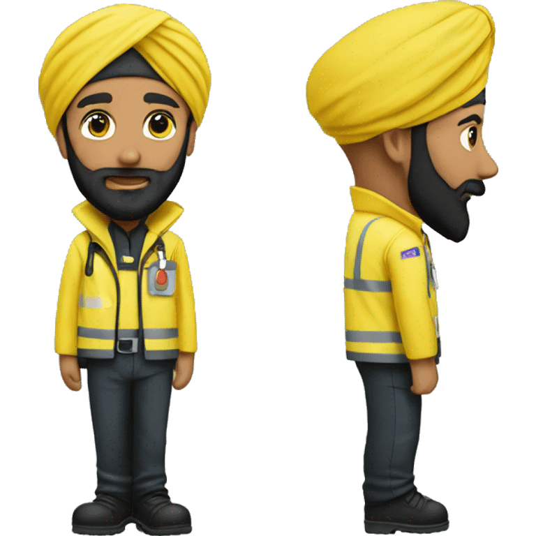 Sikh man with beard wearing black turban and yellow paramedic jacket emoji