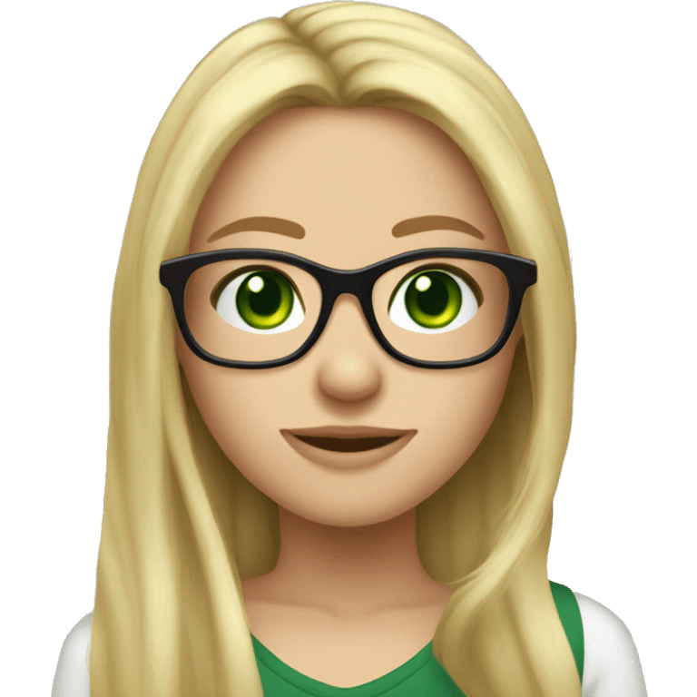 blond long hair girl with black framed glasses slavic face and green eyes smiling  emoji