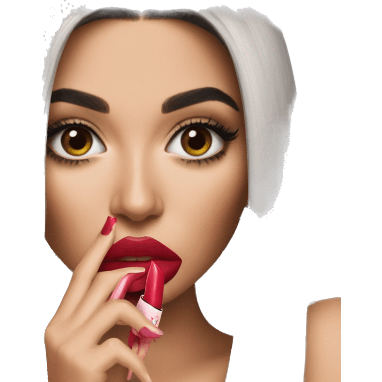 Kylie Jenner holding her lipstick lips emoji