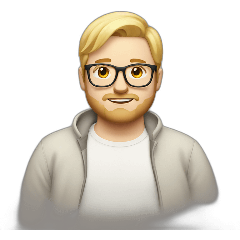 Young chubby white man with straight blond hair, glasses and little beard emoji