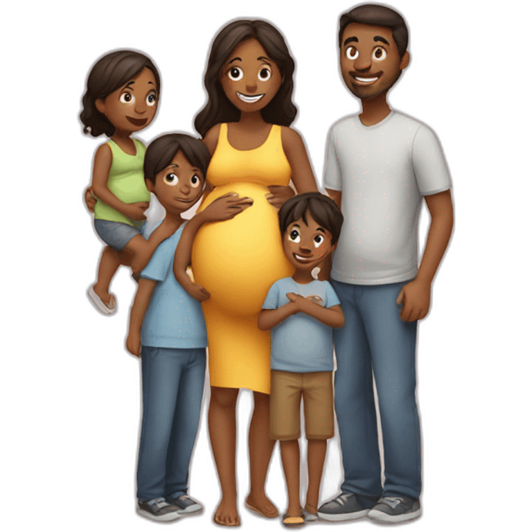 A pregnant woman with her husband and her children   emoji