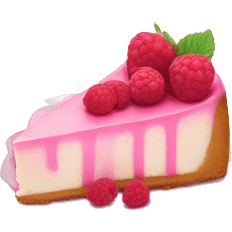 pink cheesecake with white icing and a raspberry on top emoji