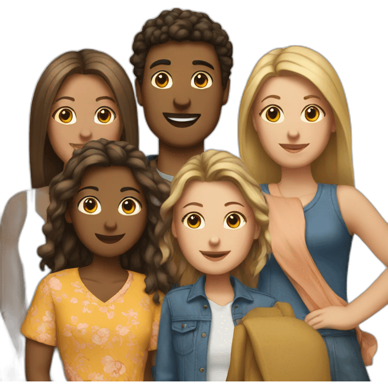 group of friends, one man and three women emoji