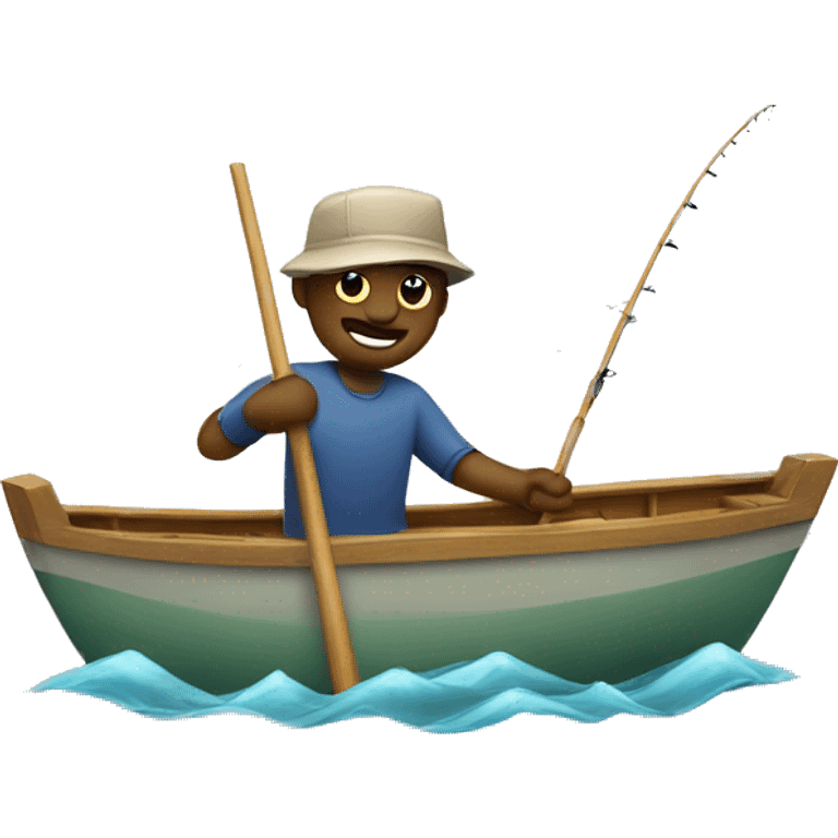 The guy in a boat with a fishing rod catching fish emoji