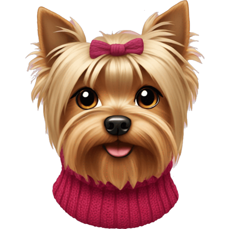 Yorkshire terrier with sweater on and bow  emoji