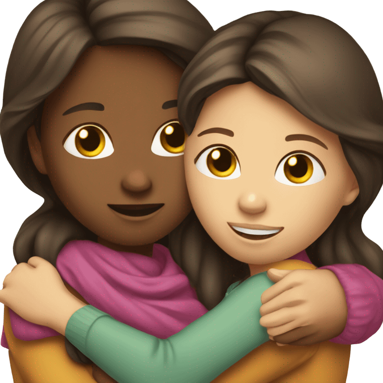 Two brunette girls hugging ￼ emoji