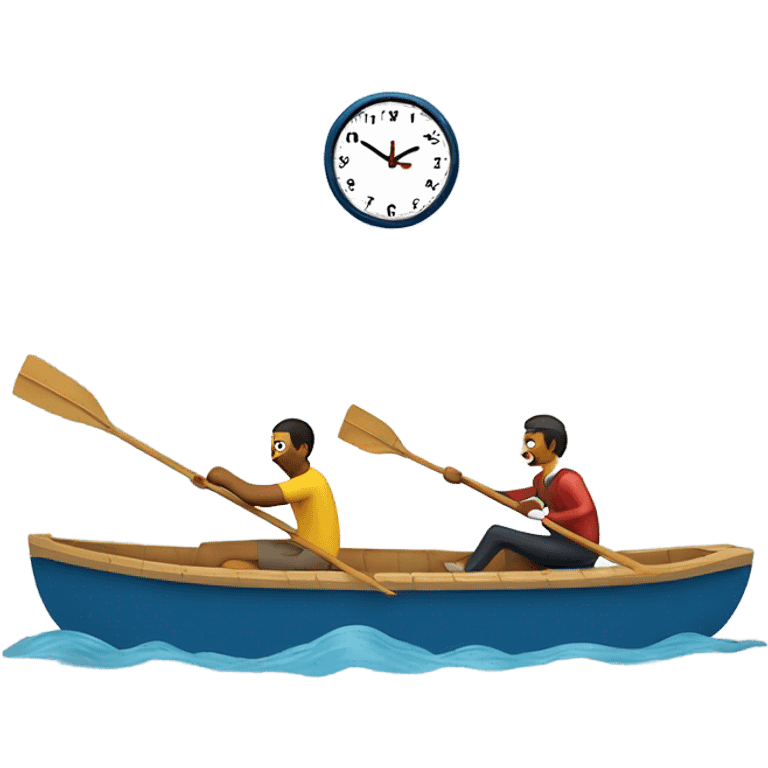 Two people rowing a boat. One person is big Ben the clock. The other person is a hot dog. ￼ emoji