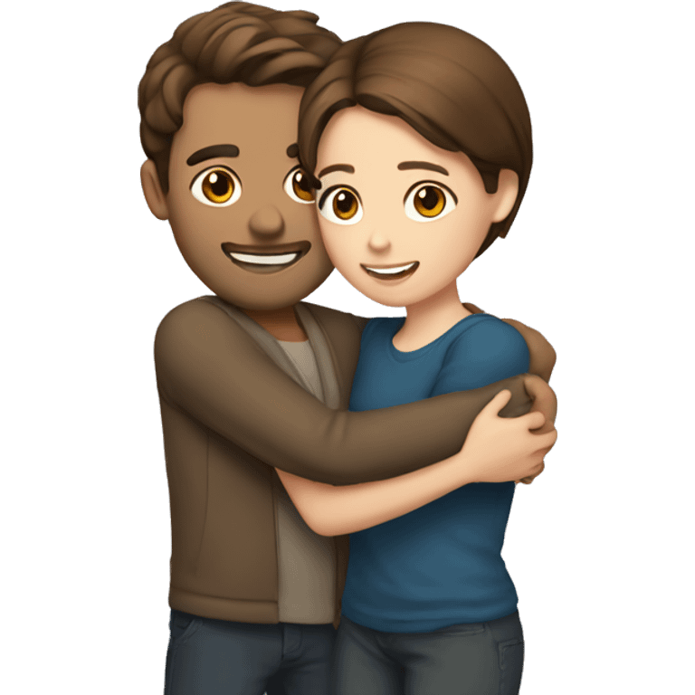 guy with brown hair hugging girl with medium brown hair  emoji