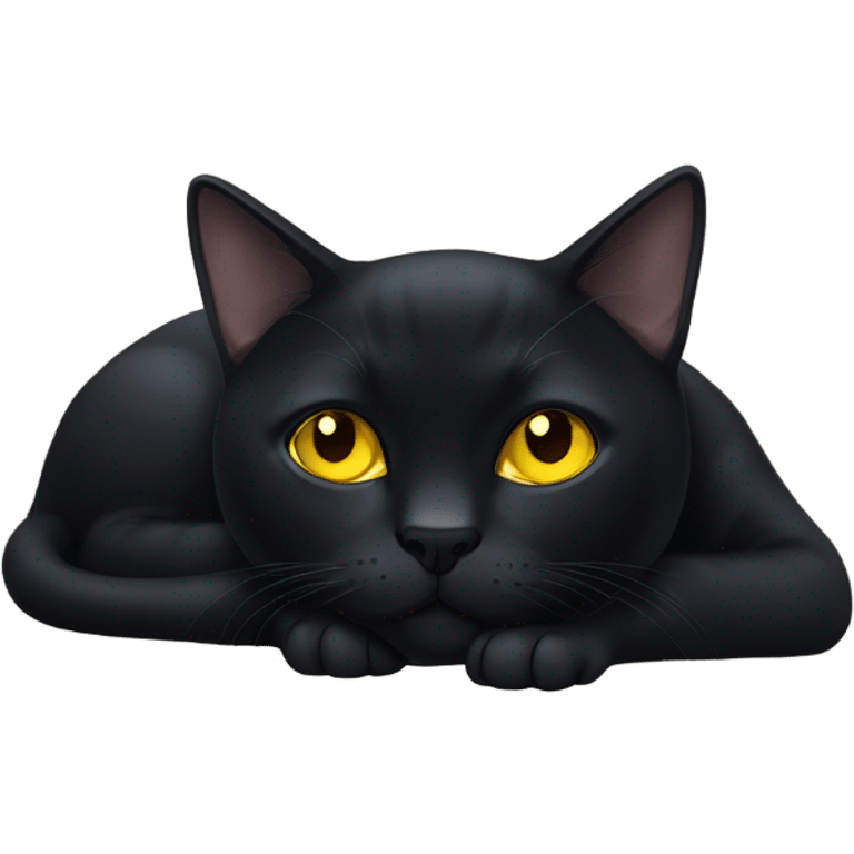 shorthair black cat yellow eyes laying down emoji