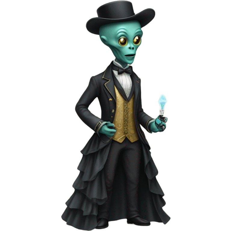 alien galora in Victorian dress elegant, full body, holding usb key emoji