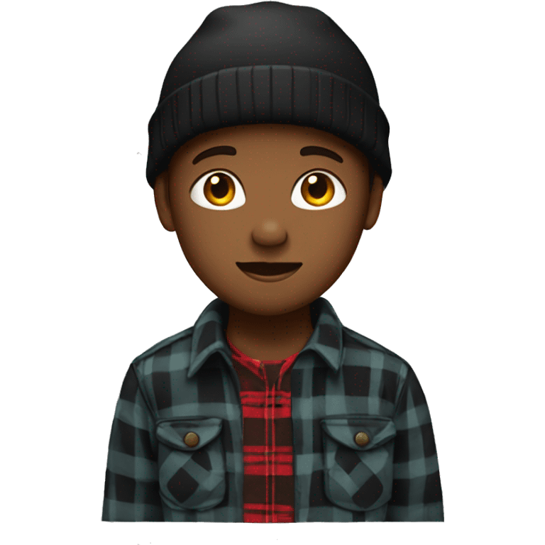 Boy wearing a black Bennie and a flannel shirt emoji