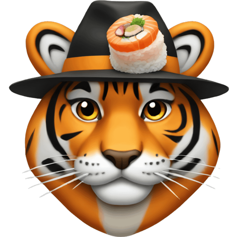 tiger wearing a hat made out of sushi emoji