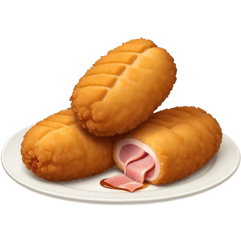 Cinematic Realistic Croquetas Dish Emoji, showcasing crispy, creamy croquettes filled with ham or chicken rendered with lifelike textures and appetizing, dynamic lighting. emoji