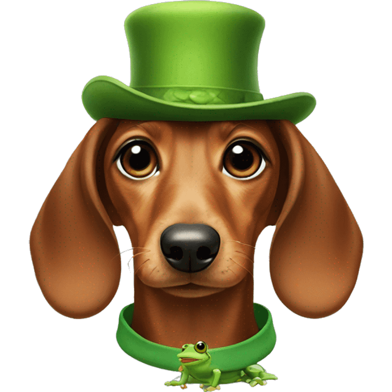 Dachshund with a frog hat emoji