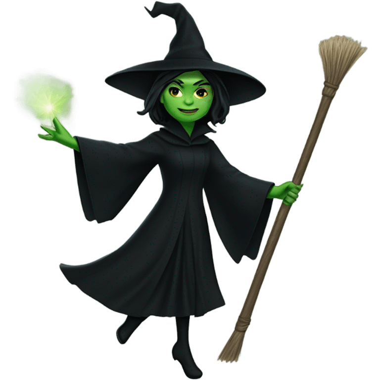 Elphaba flying on a broom emoji