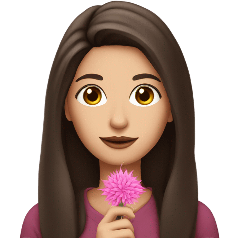 Pretty Brunette woman with brown eyes holding a pink weed pen  emoji