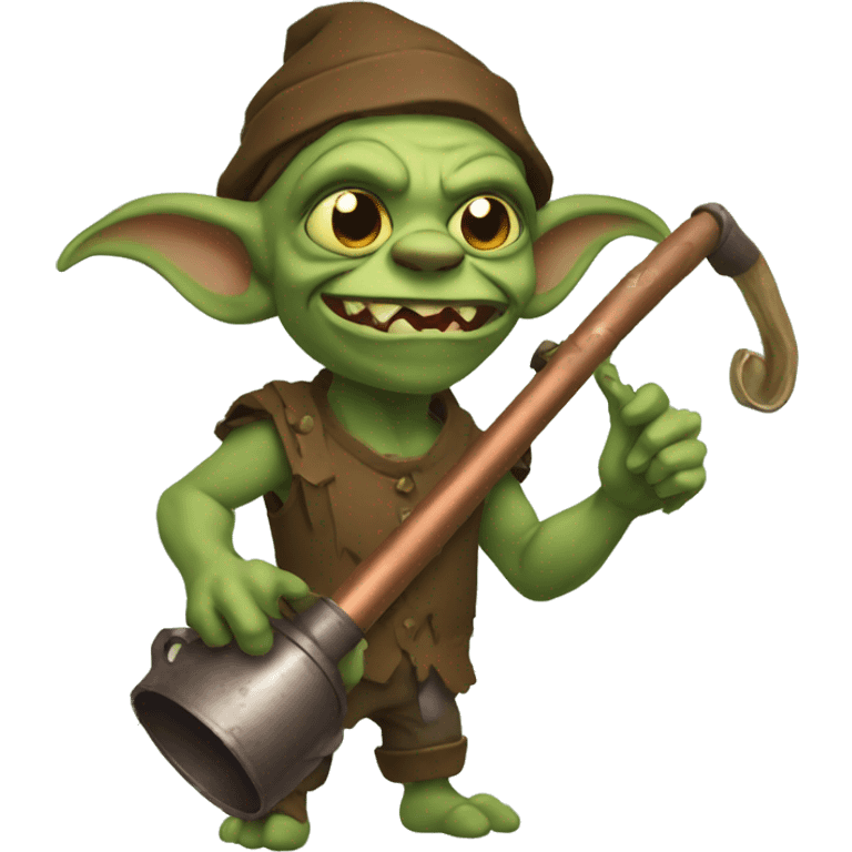 Goblin with head scabs holding copper pipe emoji