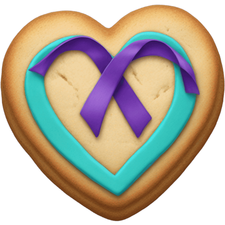 Cookie heart with teal purple awareness ribbon emoji