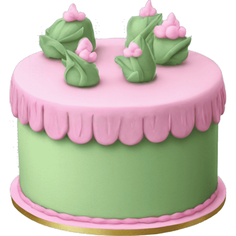 Two layer sage green cake with pink piping decoration  emoji