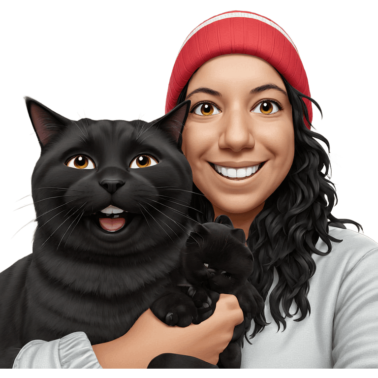 girl with black cat smiling emoji