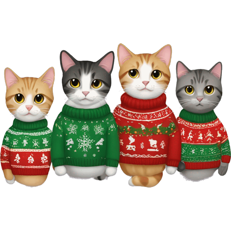 5 cats in christmas sweaters emoji