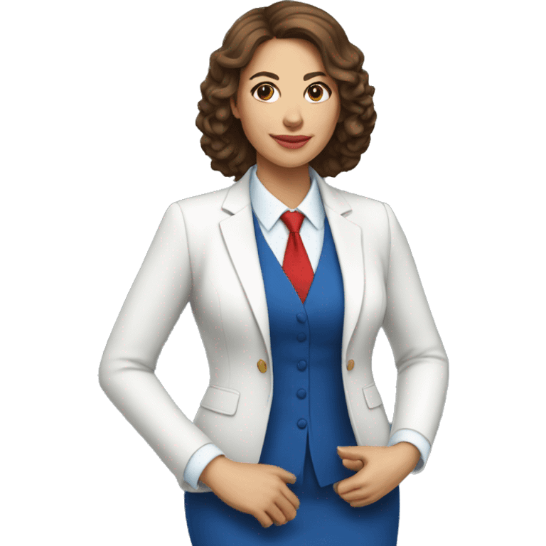 White latina woman in blue suit, white shirt and red tie emoji