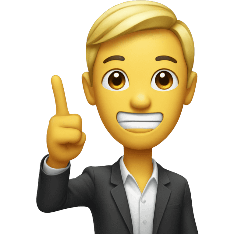 Emoji holding up pointer finger with straight face emoji