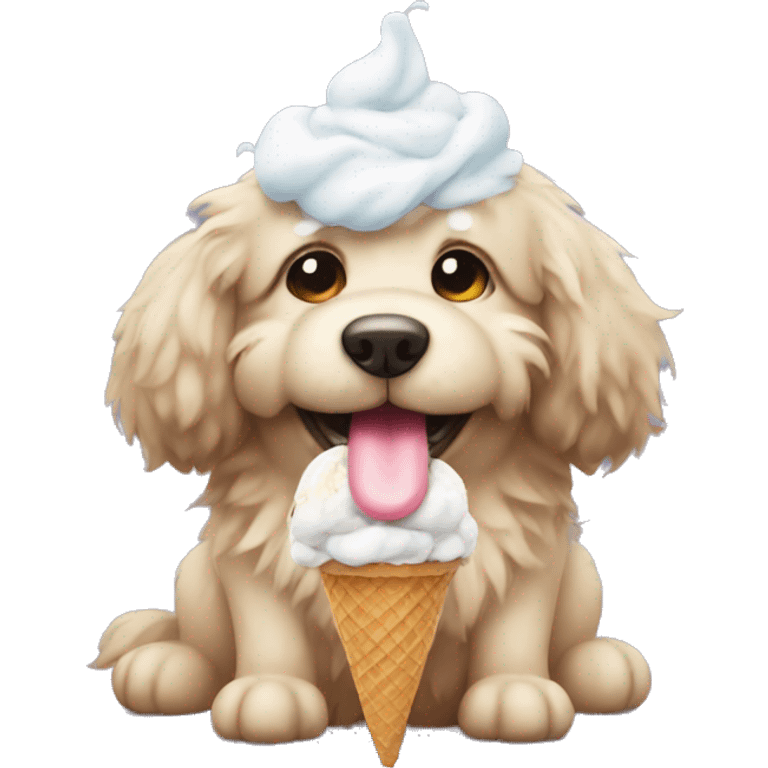 Fluffy dog with a ice cream emoji