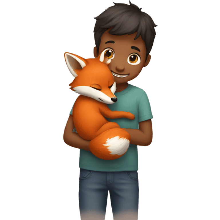 little fox hugging a little boy emoji