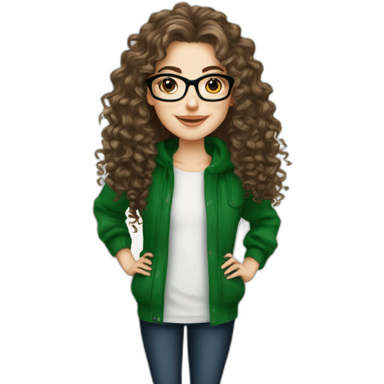 White Girl,modern glasses, tall, merry Christmas theme, beautiful, long curly hair, Christmas background emoji