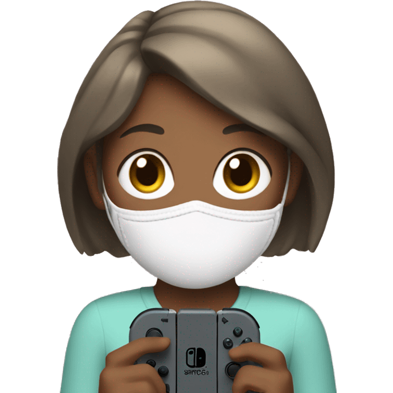 girl with face mask playing nintendo switch emoji