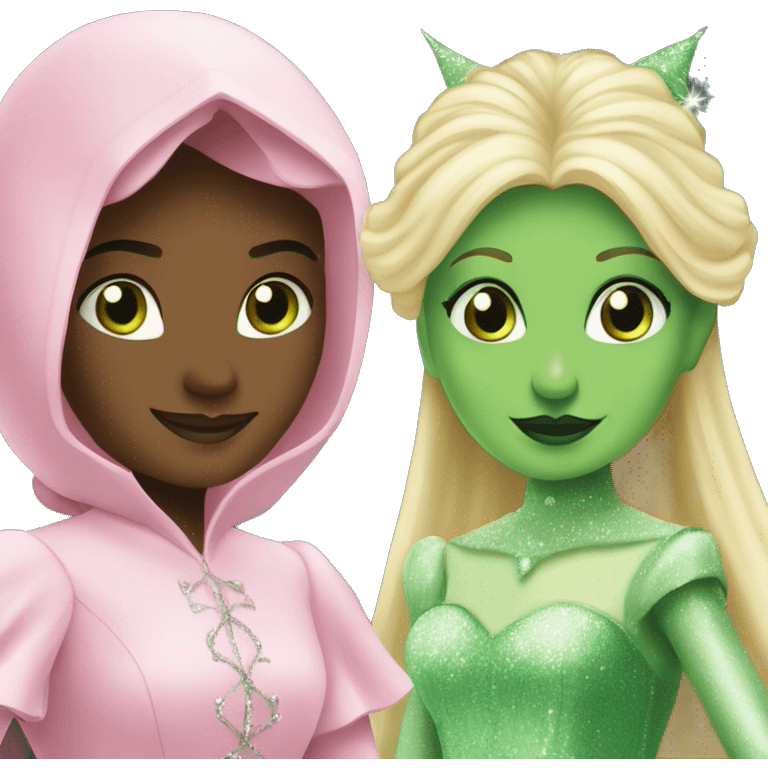 glinda (pink) and elphaba (green) emoji