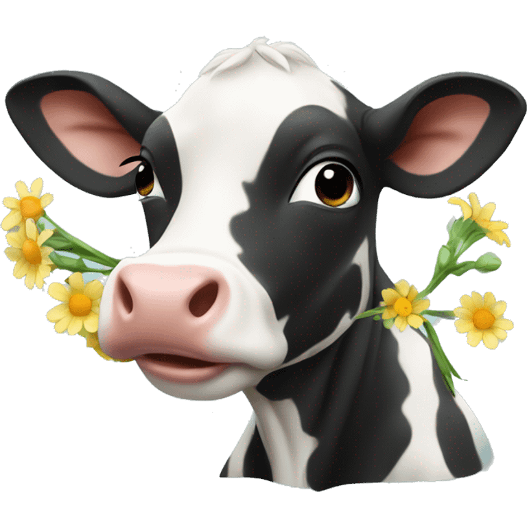 Baby cow eating flowers emoji