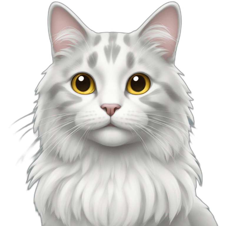 White and grey cat with long fluff emoji