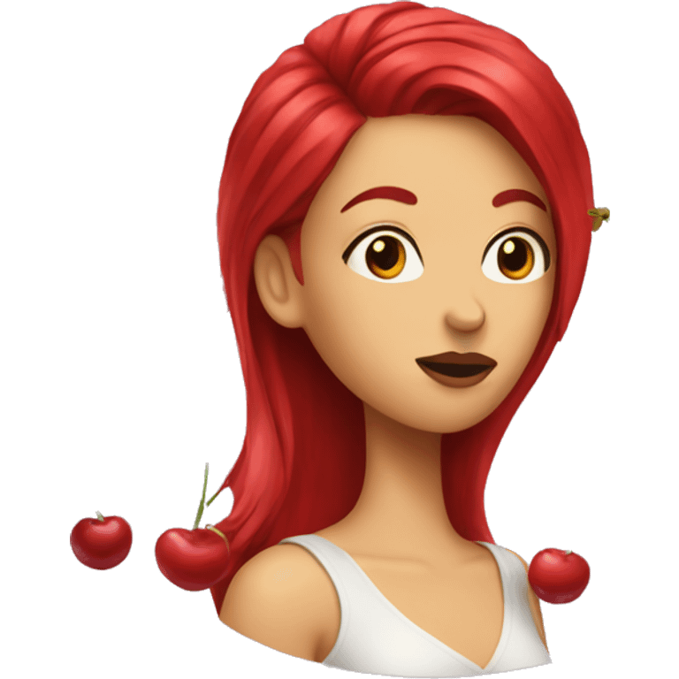 Woman with cherry hair kiss emoji