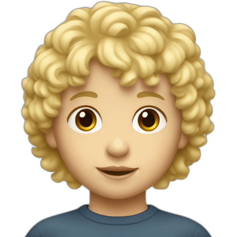 Toddler boy with short fringe and curly blonde mullet hairstyle emoji