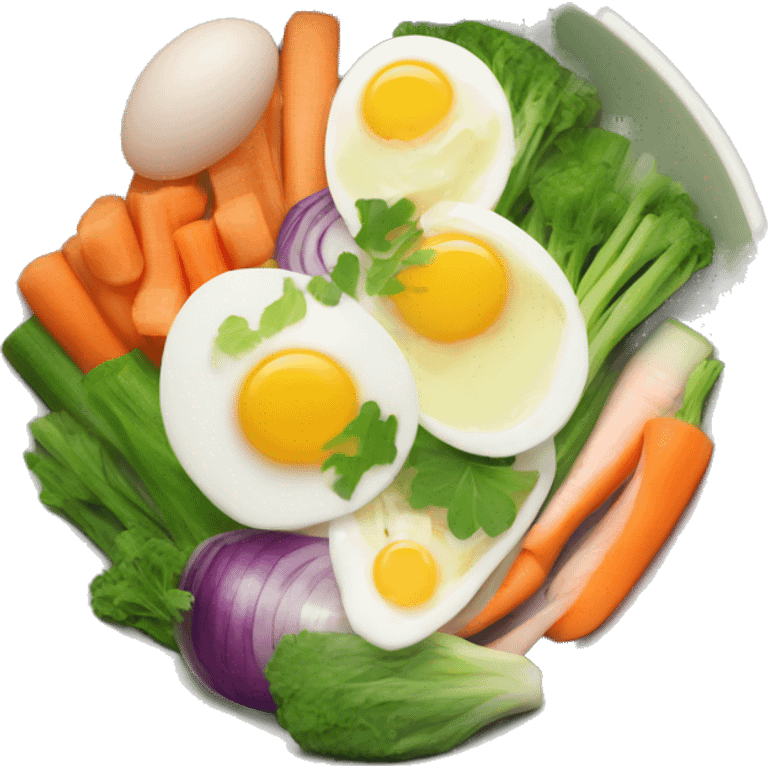 Bowl with sliced vegetables and egg emoji